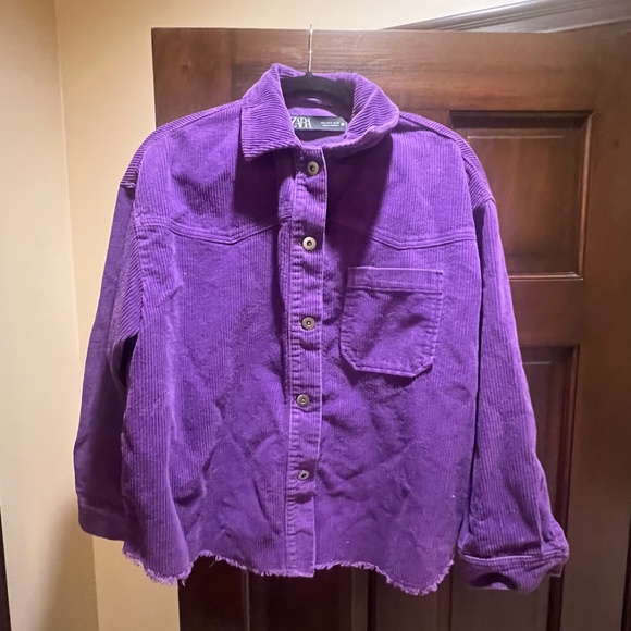 ZARA WOMEN'S CORDUROY LONG SLEEVE BUTTON DOWN SHIRT, SIZE SMALL, PURPLE - Picture 1 of 9